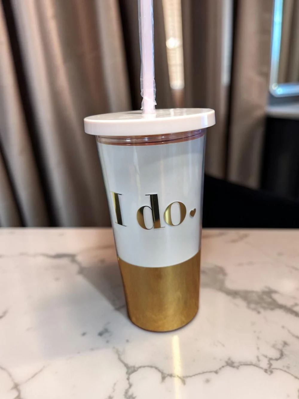 kate spade new york Gold/Blush Pink Bridal Insulated Tumbler with Reusable Straw